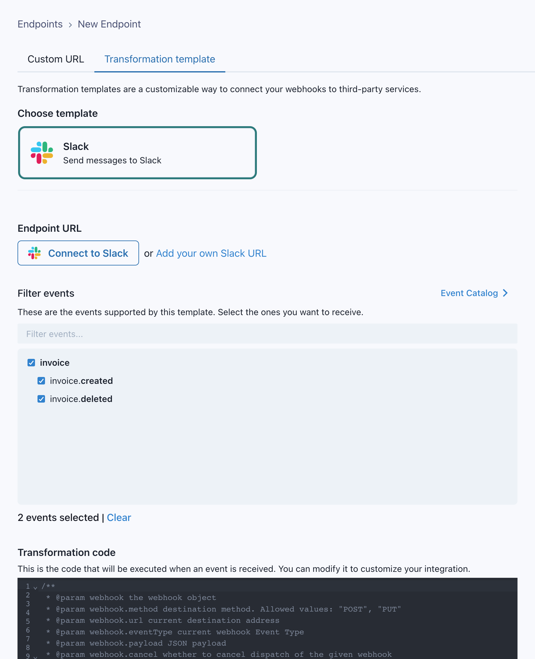 Adding an Endpoint using a Transformation Template